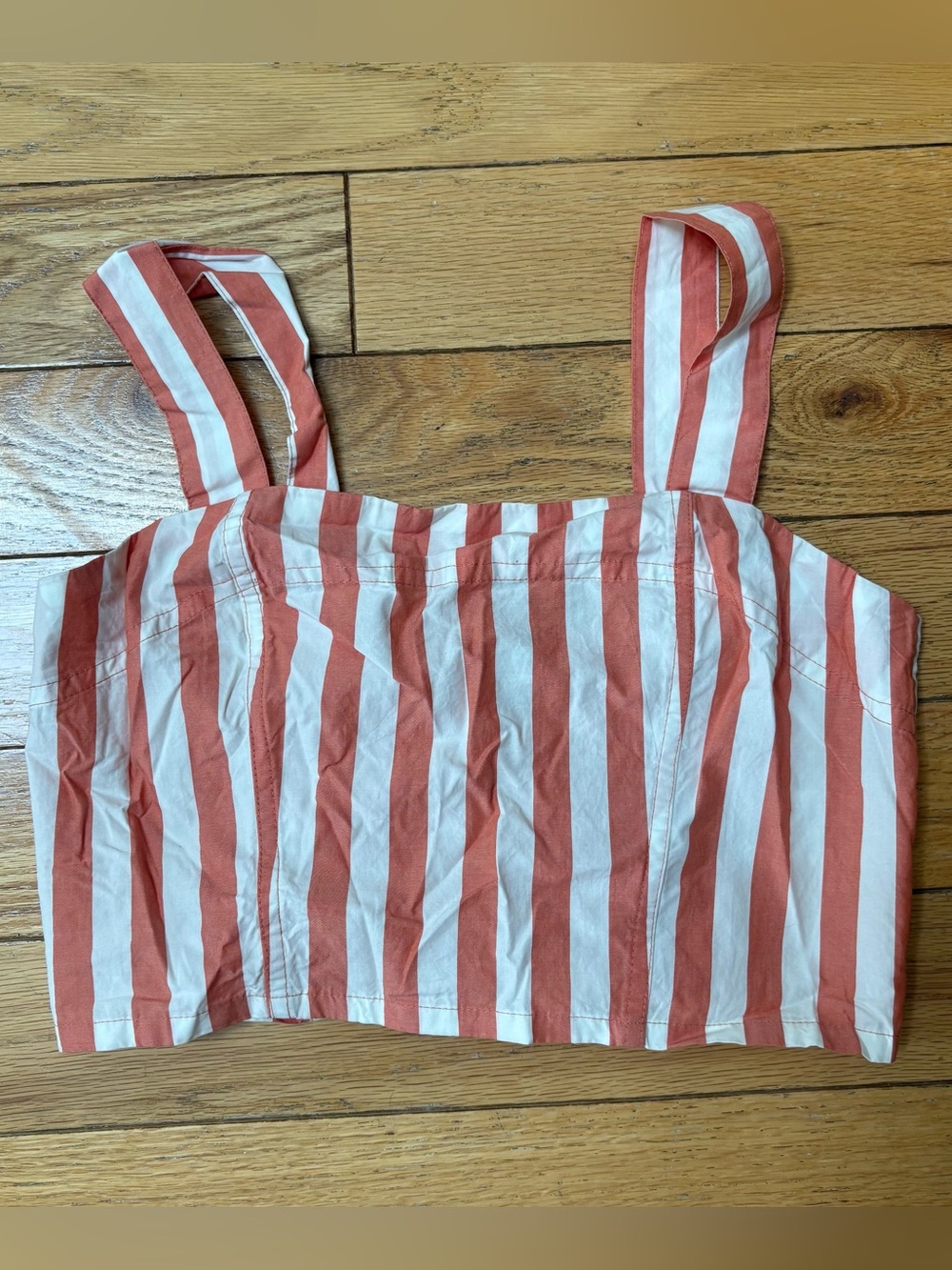 Kensie Coral Stripe Square-Neck Crop Top